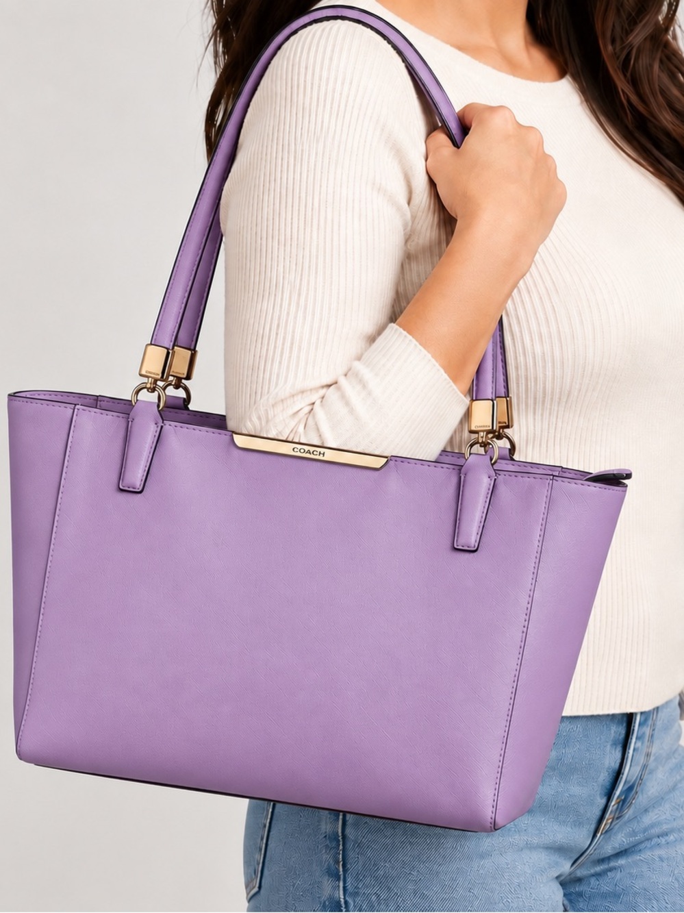 Coach Gorgeous Lavender Purple Double-Handle Tote with Gold Hardware Dust Bag